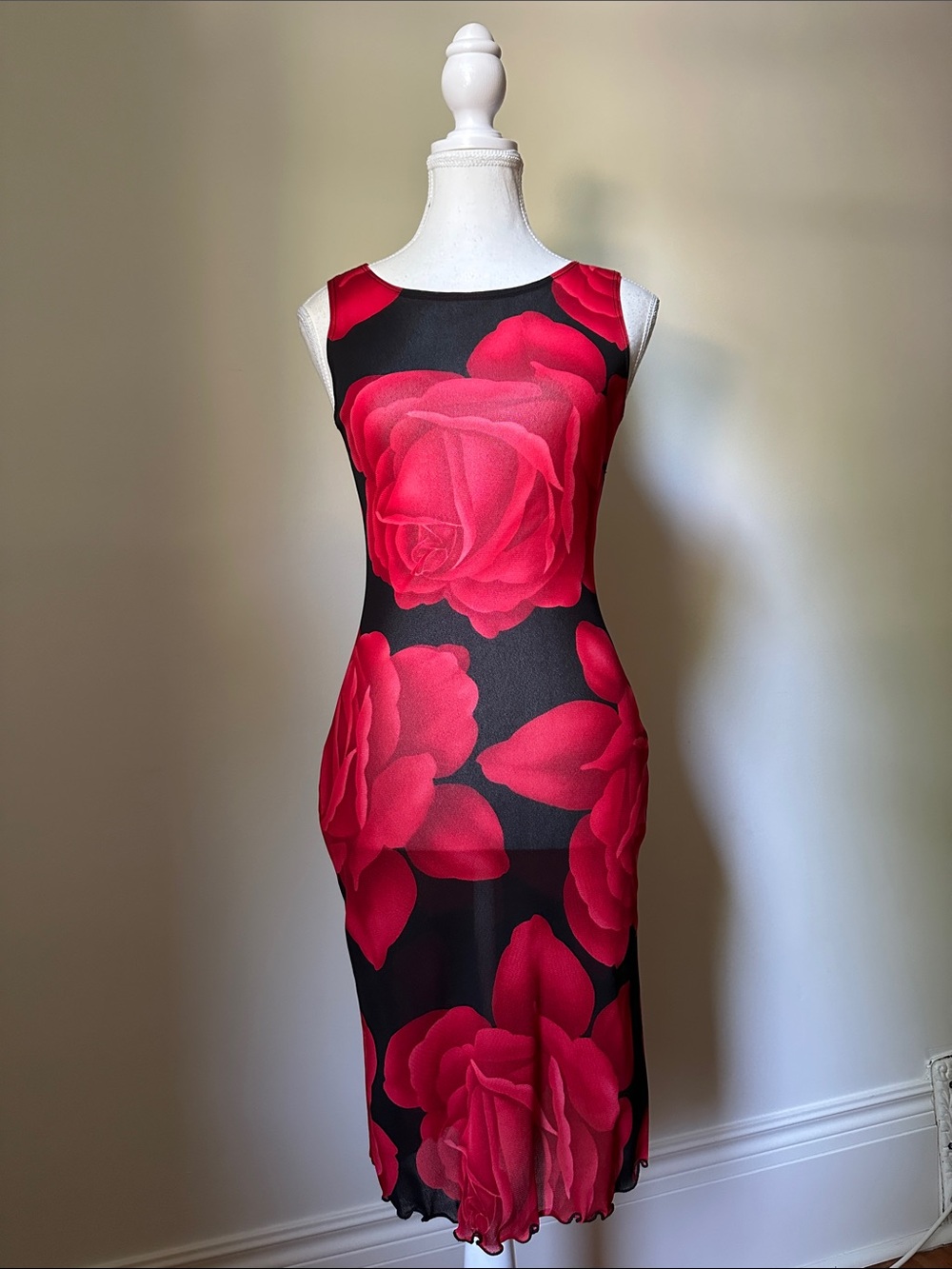 MOA MOA Floral Sheer Whimsigoth Dark Vamp Romantic Bodycon Midi Dress Small